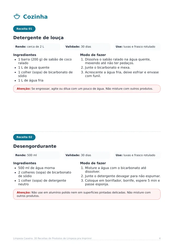 Página real do PDF Limpeza Caseira: receitas da cozinha