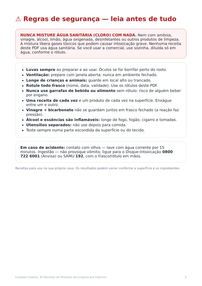Página real do PDF Limpeza Caseira: regras de segurança